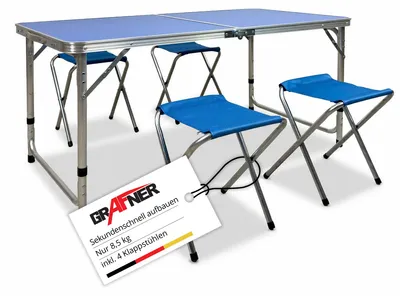 Produktbild von Grafner Campingtisch-Set 5 tlg. inkl. 4 Stühle höhenverstellbar 120 x 60 x 70 cm