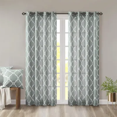 Gardineneinzelpaneel Fretwork-Druck, 127x213 cm, seegrün/weiß