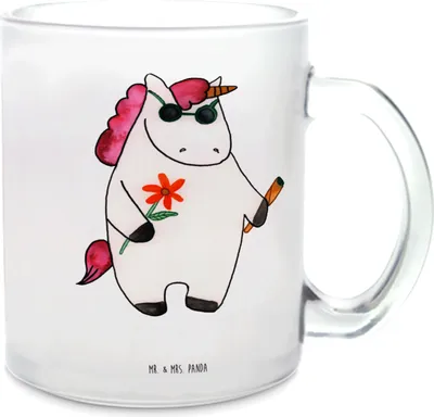 Produktbild von Mr. & Mrs. Panda Pott Einhorn Woodstock - Transparent - Geschenk, Tee Tasse, Teeglas, Alkohol, Häferl, Party, Einhörner, Unicorn, Joint, Glasbecher, Teetasse