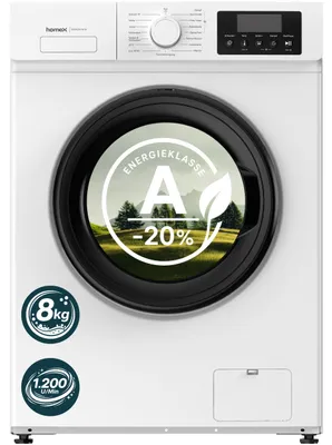 Produktbild von homeX WF812W1A-W Waschmaschine 8kg, Frontlader - 1.200 U/Min, Dampffunktion, Inverter Motor, Nachlegefunktion, weiß