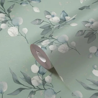 Produktbild von Florale Aquarell-Tapete Salbeigrün Silber Grau – Vliestapete mit Blättern – Natürliche Mustertapete AS-Creation (KG-174531)