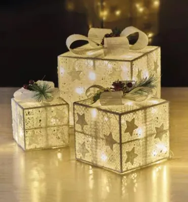 Produktbild von LED GESCHENKE, 3 Größen, 11 x 13,5 x 20 cm, 60 LEDs, Innen, warmweiß, Timer