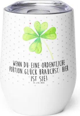 Produktbild von Mr. & Mrs. Panda glühweinbecher Blume Kleeblatt - Weiß - Geschenk, Umzug, Thermobecher, thermosbecher, Weintumbler, Jobwechsel, kaffee tasse, Glücksbringer, Motivation