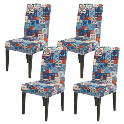 Produktbild von 4 Stück Elasthan Stuhlhusse Universelle Boho Gedruckt Stretch Stuhlbezug Husse Sitzbezug