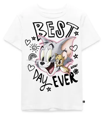 Produktbild von Spreadshirt Tom Und Jerry Bester Tag Best Day Ever Kinder Premium T-Shirt, 134/140 (8 Jahre), Weiß