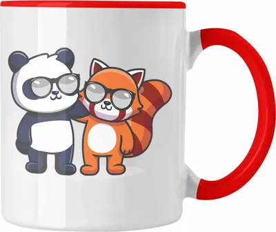 Produktbild von Trendation - Freunde Roter Panda Tasse Musik Kinder Geschenkidee für Jungs Mädchen Lustige Grafik (Rot)