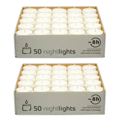 Produktbild von 100 Stück Teelichter 8 Stunden Brenndauer Kerze Windlicht weiß Teelicht Paraffin ohne Duft
