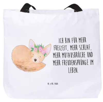 Produktbild von Mr. & Mrs. Panda Schultasche Wüstenfuchs Blumen - Weiß - Geschenk, Afrika, Blumenkranz, Wüste, Stoffbeutel, Reisetasche, Tasche, Beutel, Glücklich, Strandtasche