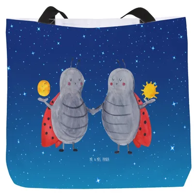 Produktbild von Mr. & Mrs. Panda Tote Bag Sternzeichen Zwilling - Sternenhimmel Blau - Geschenk, Strandtasche, Marienkäfer, Beutel, Glückskäfer, Schultasche, Zwillingsbruder, Tasche