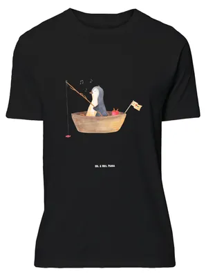 Produktbild von Mr. & Mrs. Panda Tshirt Pinguin Angelboot - Schwarz - Geschenk, Shirt Große Größen, T-Shirt mit Spruch, Oversize, Scheidung, Optimistisch, Trennung, Motivation, Angeln