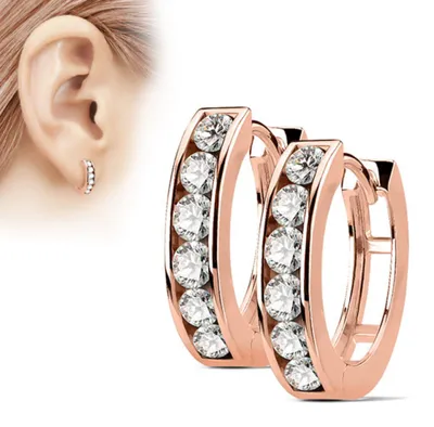 Produktbild von Zirkonia Creolen: Damen Klappcreolen Ohrringe aus Edelstahl Rose Gold