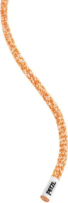 Orange-weiße Reepschnur mit Muster und Petzl-Logo am Ende