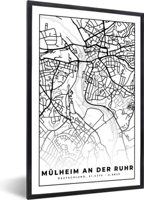 Produktbild von MuchoWow® Gerahmtes Poster Karte - Mülheim an der Ruhr - Karte - Stadtplan 20x30 cm - Poster mit Schwarzem Bilderrahmen Wandposter Rahmen Foto Bilder - Drucken - Bilder Poster im Rahmen