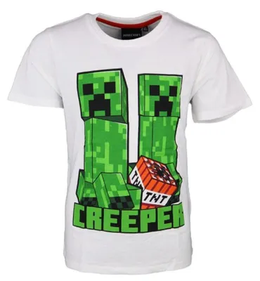 Produktbild von Minecraft Creeper Kinder T-Shirt Kurzarm Shirt Gr. 116 100% Baumwolle - Weiß, 116