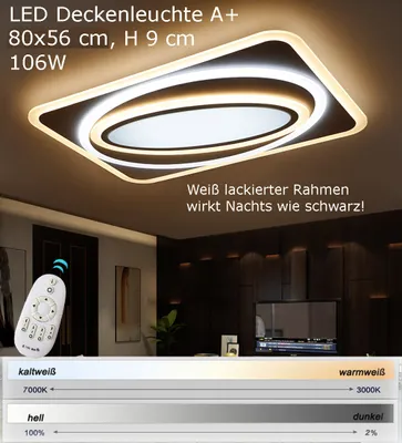 A modern LED ceiling light with a remote control, showcasing adjustable color temperature and brightness.