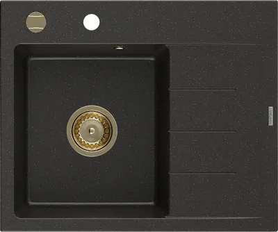 Immagine prodotto di Mexen Ben lavello in granito 1-vasca con sgocciolatoio, sinistro 600 x 500 mm, nero/oro metallizzato, sifone oro