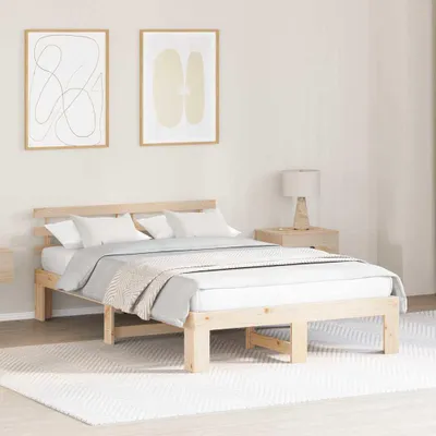 Image de Maison Exclusive - Cadre de lit avec tête de lit Nature 135 x 190 cm Bois de pin massif
