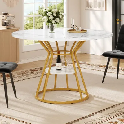 Produktbild von Runder Esstisch - Runder Tisch - Esstisch rund - Esstisch - Wohnzimmertisch - Tischplatte aus Marmor-MDF