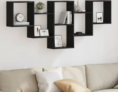 Produktbild von PUEAZU Wandregal Schwarz Eichen-Optik 159x18x66 cm Holzwerkstoff - Wandregale &29882