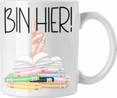 Produktbild von Trendation - Leseratte Geschenk Tasse Buch Grafik Bücher Lesen Bücherwurm Geschenk Spruch Lesen Bin hier (Weiß)