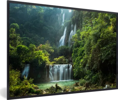 Produktbild von MuchoWow® MuchoWow® Gerahmtes Poster Wasserfall - Thailand - Dschungel 90x60 cm - Poster mit zchwarzem Bilderrahmen - Fotorahmen - Foto-Plakat