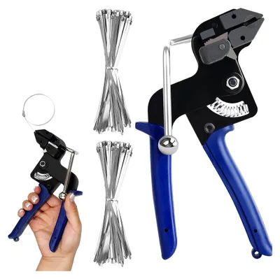 Produktbild von Set von Kabelbinderpistolen aus Metall mit 200 Edelstahl-Kabelbindern