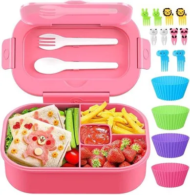 Immagine prodotto di Contenitore per il pranzo per bambini, 1,25 l, 4 scomparti, senza BPA, adatto al microonde, rosa