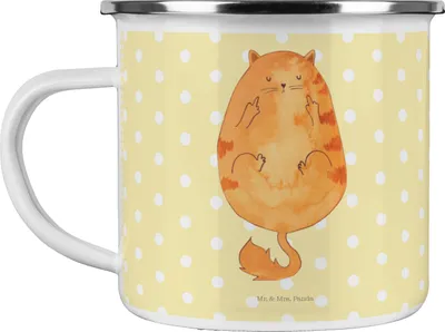 Produktbild von Mr. & Mrs. Panda blechbecher Katze Mittelfinger - Gelb Pastell - Geschenk, Lustig, Emaille Becher, Pott, Tasse, Cats, Genervt, Tiger, Teetasse, Katzen
