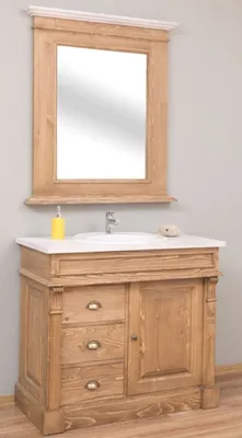 Produktbild von Casa Padrino Landhausstil Badezimmer Set Naturfarben / Weiß - 1 Waschtisch & 1 Wandspiegel - Massivholz Badezimmer Möbel im Landhausstil