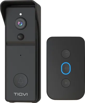 Produktbild von Tiqvi - Smart Video-Türklingel Kabellos, WiFi, Full HD 1080P, Bewegungsdetektion, 2-Wege-Audio, Nachtsicht, Inklusive USB-Chime