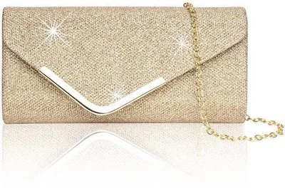 Immagine prodotto di Pochette scintillante con paillettes glitterate e catena, elegante borsetta da sera da donna, piccola borsa a tracolla per matrimoni, feste o banchetti (colore champagne)