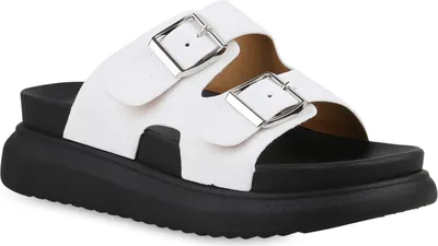 Produktbild von VAN HILL Damen Pantoletten Sandaletten Plateau Freizeit Schuhe 841668, Farbe: Weiß, Größe: 38