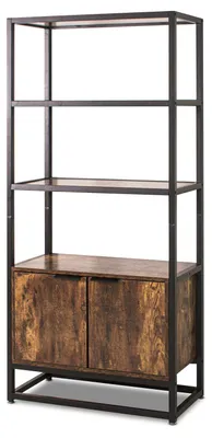 Zdjęcie produktu dla Edo - Regał w stylu industrialnym z 3 otwartymi półkami i 2 drzwiami, 76x33xH163 cm
