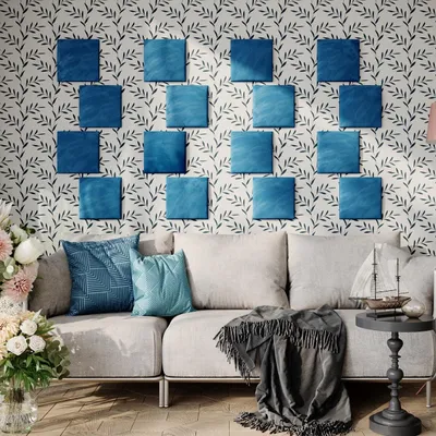 Immagine prodotto di Set da 12 pezzi – Pannelli acustici in velluto per pareti | Pannelli che riducono l'eco, assorbono il suono e isolano acusticamente | [4 pezzi quadrati (25x25 cm) | Blu]