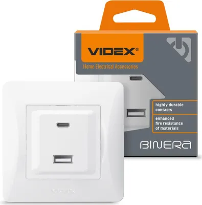 Immagine prodotto di Videx Binera 16A PD 20W USB-A + USB-C presa da incasso, bianco