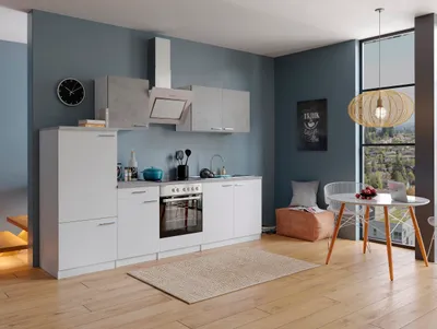Produktbild von Küche Küchenzeile Küchenblock Einbauküche Weiß Beton Malia 270 cm Respekta