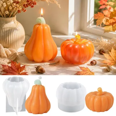 Immagine prodotto di 2 stampi in silicone per la creazione di oggetti, a forma di zucca, ideali per decorazioni autunnali, in 3D, per candele e decorazioni