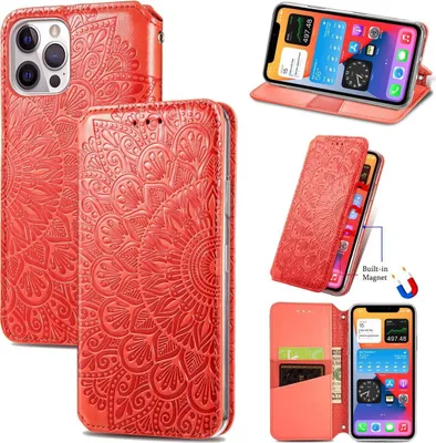 Produktbild von König Design Hülle kompatibel mit Apple iPhone 12 / 12 Pro Kunstleder Handyhülle - Handy Case Rot