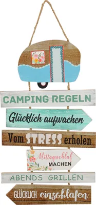 Immagine prodotto di 2.02 Regole del campeggio da appendere - circa 62 x 35 cm - Decorazioni da campeggio per roulotte