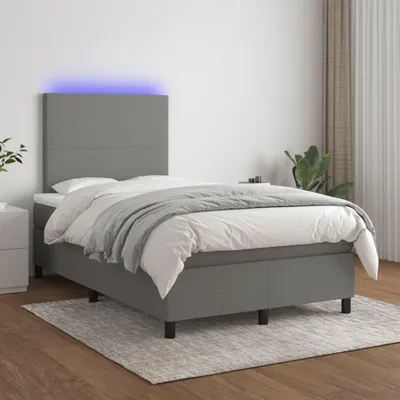 Productafbeelding van Boxspringbed met matras en LED-verlichting, donkergrijs, 120x200 cm, gestoffeerd