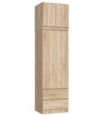 Produktbild von Kleiderschrank AKORD S60 mit Aufsatz Sonoma-Eiche 60 cm 2 Türen 2 Schubladen 3 Ebenen B60 x H234 x T51 cm