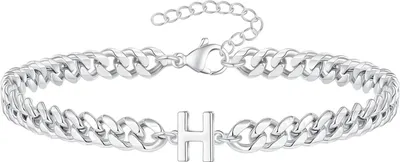 Produktbild von Uni-Armband mit Buchstaben-Charm, hohl, dicke Kette, verstellbar mit verlängerter Kette, Name, Initialen-Armreif, Paar-Geschenk zum Valentinstag