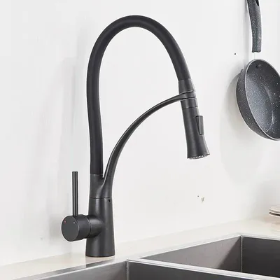 Produktbild von Küchenarmatur - Wasserhahn - Einhebel 1-Loch - Warm/Kalt - 360° schwenkbar - Keramikkartusche - Messing - Niederdruck - Mattschwarz