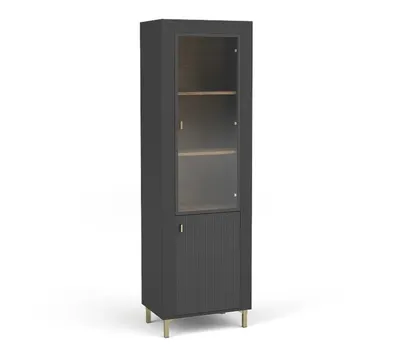 Produktbild von Vitrine MORANO mit Glastür und Stauraum, Moderne Standvitrine für Wohnzimmer und Esszimmer, Hochschrank mit Glasfront und Ablagefächern Schwarz