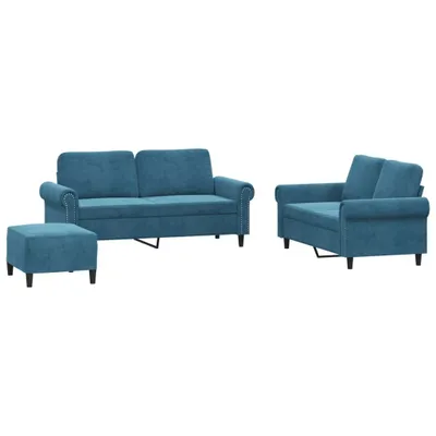 Zdjęcie produktu dla vidaXL 3-częściowa sofa z poduszkami niebieski aksamit