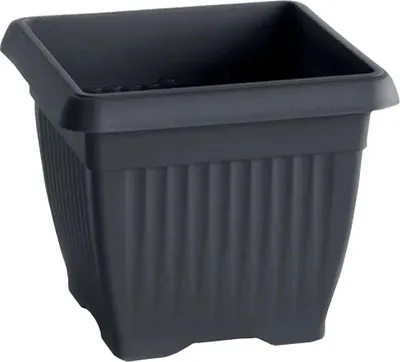 A dark gray square planter pot is shown against a white background.