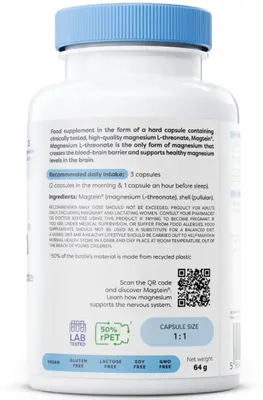 Imagen del producto de Magnesio L-Treonato – 180 cápsulas – Magtein® – Osavi