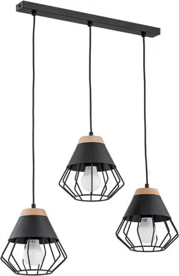Immagine prodotto di Lampada a sospensione RINA nera-legno chiaro 3xE27x15W metallo dim.: 90x52x20 cm IP20 Alfa