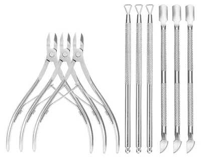 Image de Kit de retrait des cuticules, 9 pièces, outils de manucure et pédicure en acier inoxydable