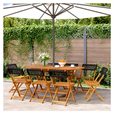 Produktbild von Gartenstühle 8 Stück klappbar Schwarz Poly Rattan & Massivholz
